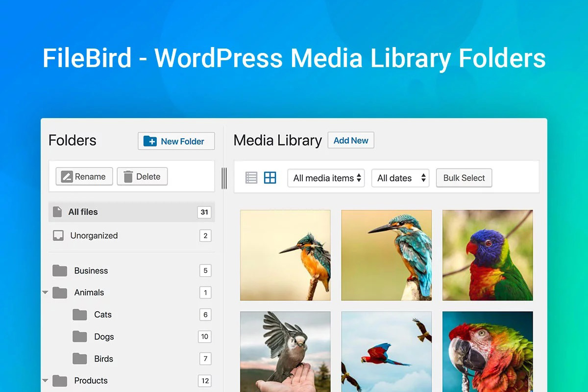 FileBird – Dossiers de la médiathèque WordPress