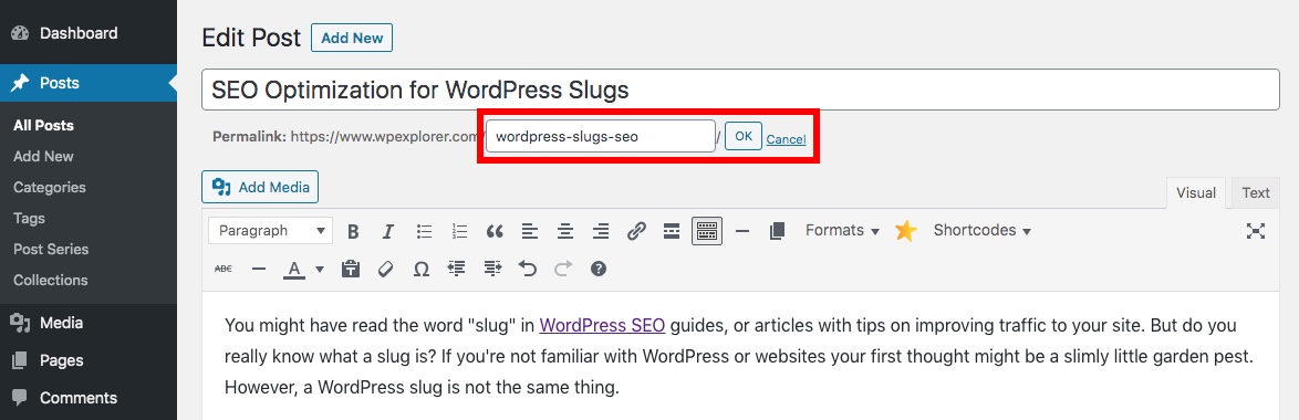 Exemple de Post Slug WordPress