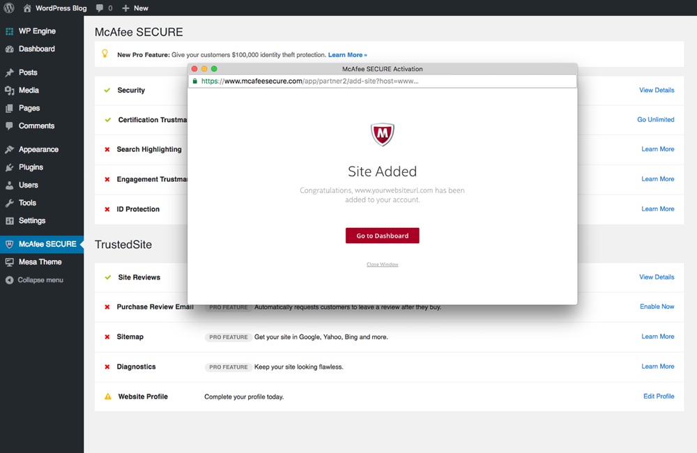 Confirmation McAfee SECURE
