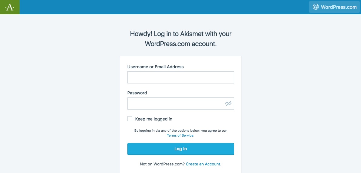 Connectez-vous à Akismet avec un compte WordPress.com