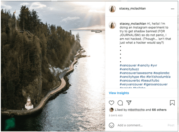 Publication Instagram présentant une vue sur la digue du parc Stanley à Vancouver (C.-B.)