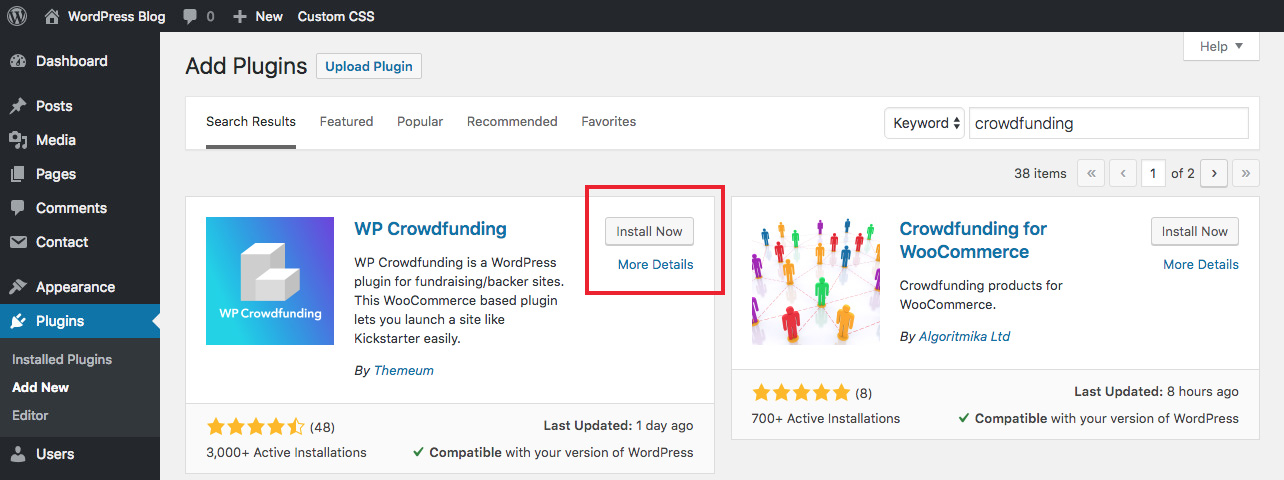 Installer WP Crowdfunding
