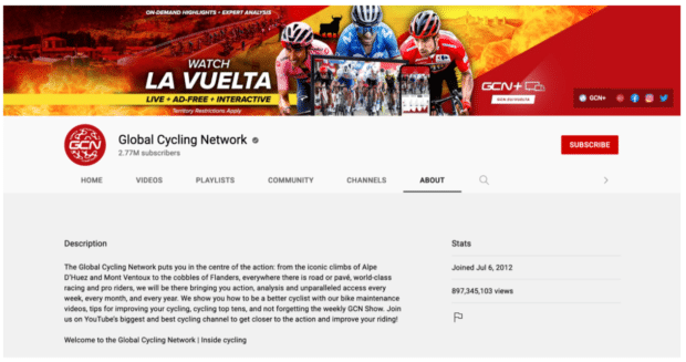 Appel à l'action de la bannière YouTube du Global Cycling Network