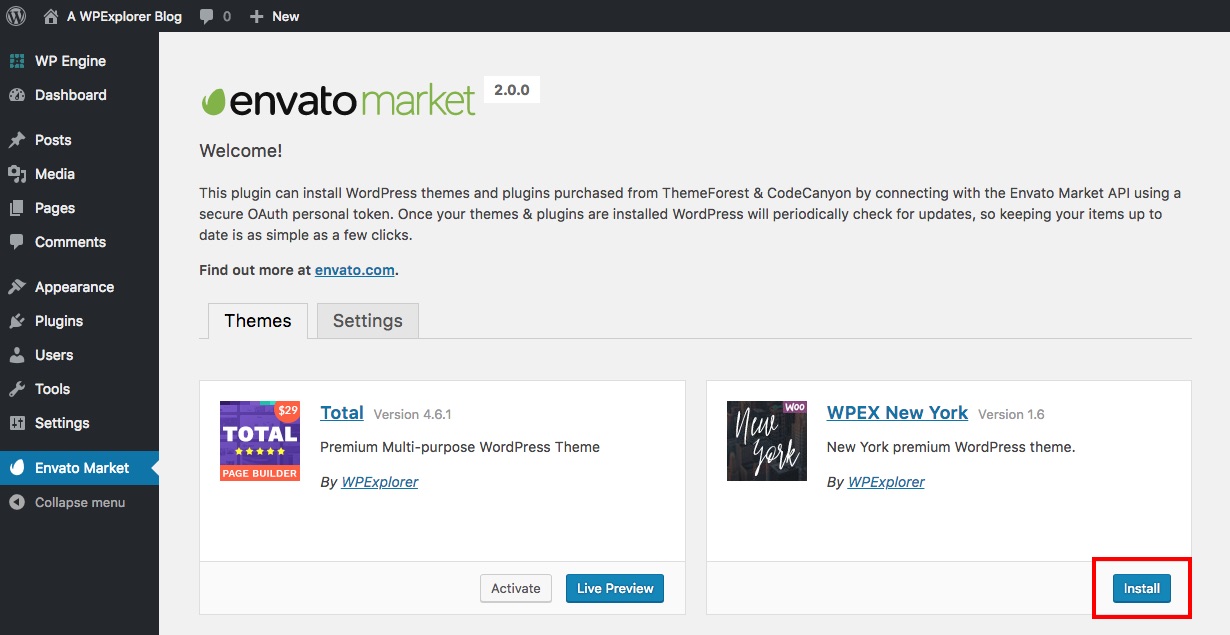 Installer un nouveau thème avec Envato Market