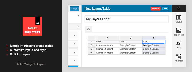 Tableaux pour le plugin WordPress Premium Layers