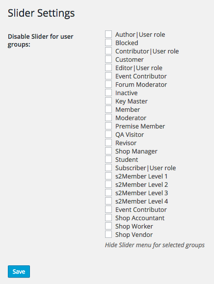 Paramètres des groupes d'utilisateurs du curseur MotoPress