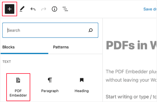 Ajouter un bloc d'intégration PDF