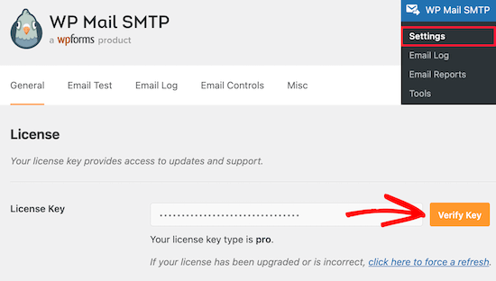 Entrez la clé de licence SMTP de WP Mail