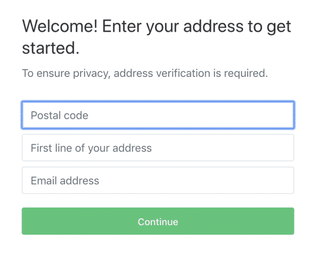 Saisie du code postal sur la page de création de compte Nextdoor