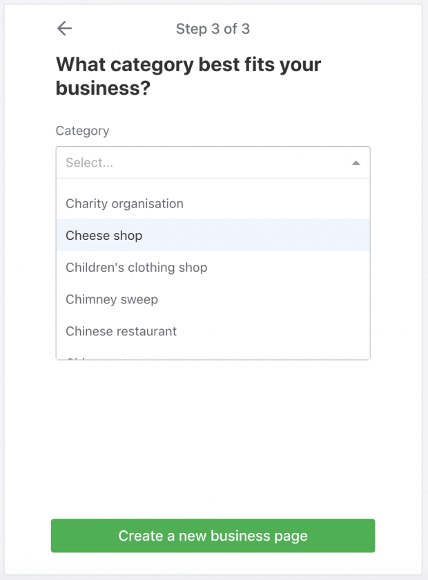 Comment créer un profil d'entreprise Nextdoor : choisir un menu déroulant de catégorie d'entreprise