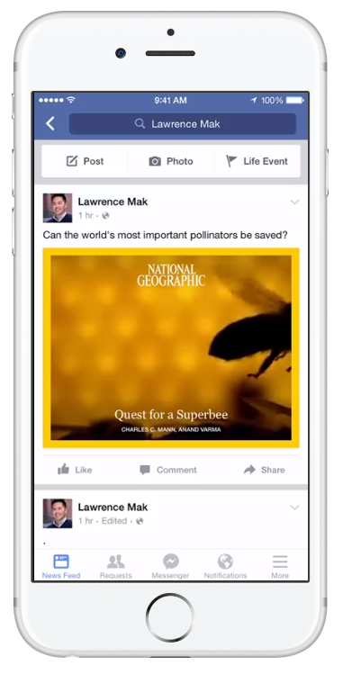 Capture d'écran d'une vidéo Facebook Instant Article