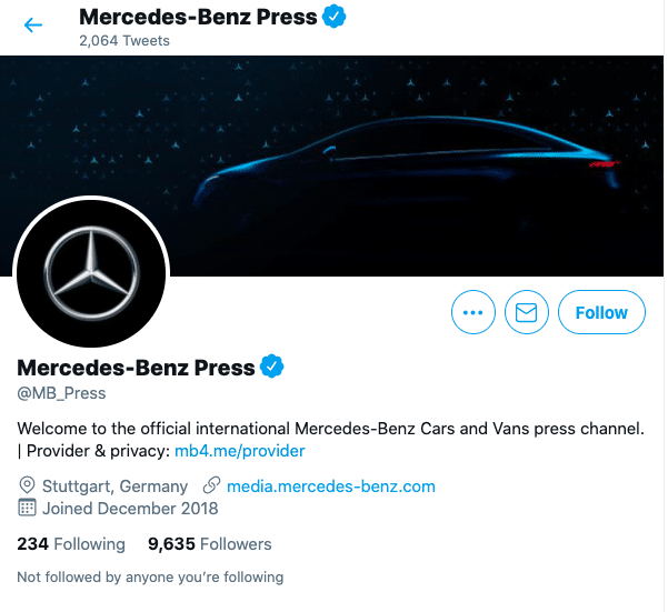 modifier le pseudo Twitter : profil Twitter de Mercedes Benz Press