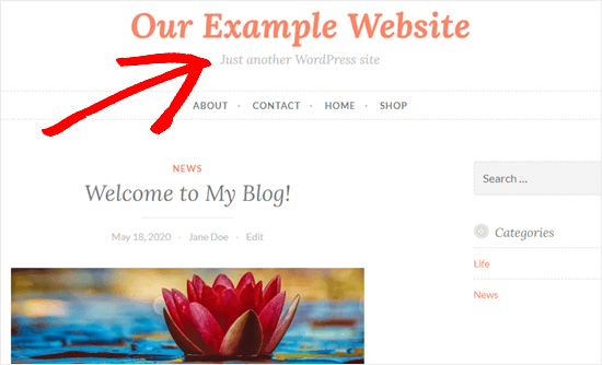 Un exemple du texte « Juste un autre site WordPress » s'affichant sur un site Web