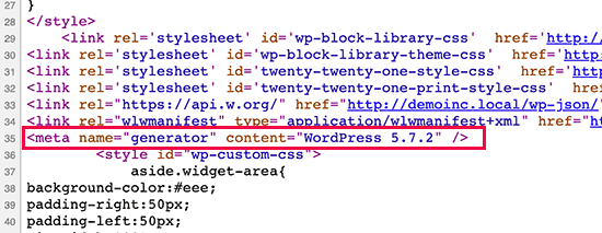 Version de WordPress affichée dans le code source par défaut
