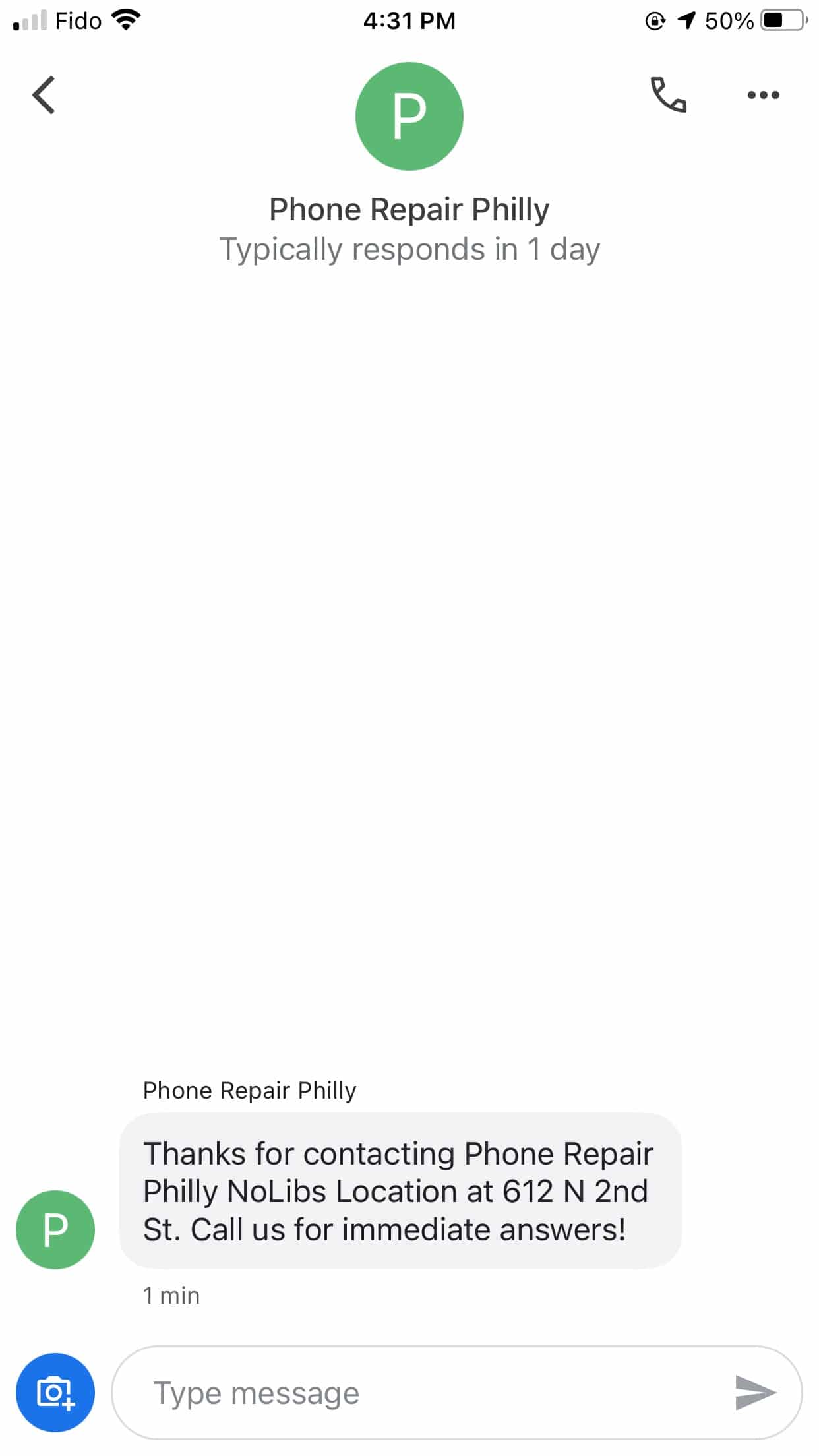 Réparation de téléphone Philly message de bienvenue