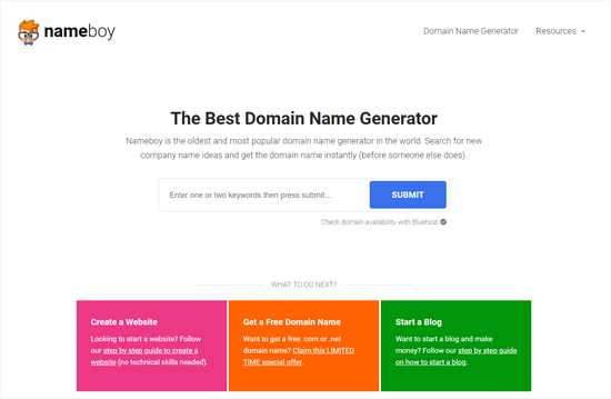 Nameboy Meilleur générateur de nom de domaine et de blog
