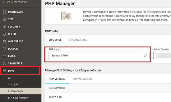 Gestionnaire PHP dans SiteGround