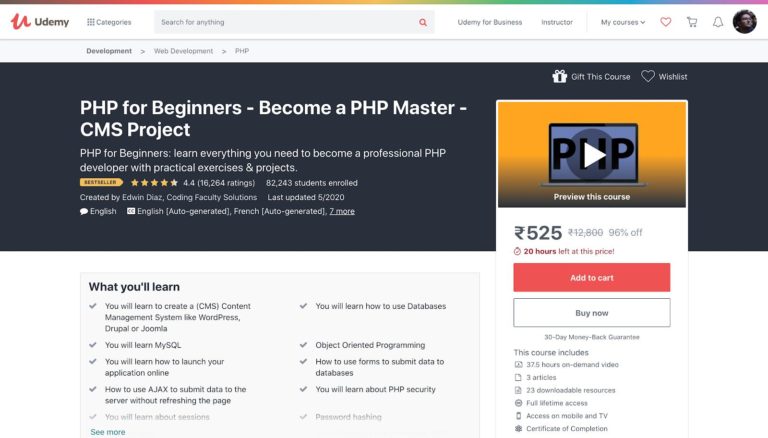 Udemy PHP pour les débutants
