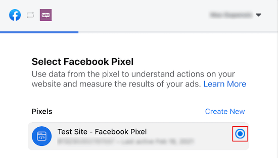 Sélectionnez le pixel Facebook