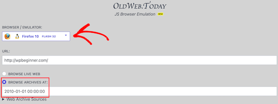 Oldweb.today entrez l'URL du site Web
