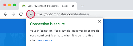 Barre d'adresse affichant l'icône de cadenas sécurisé SSL avec HTTPs
