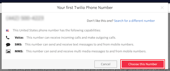 Numéro de téléphone Twilio