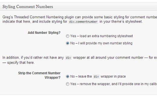 Configuration du plug-in de numérotation des commentaires en fil de discussion