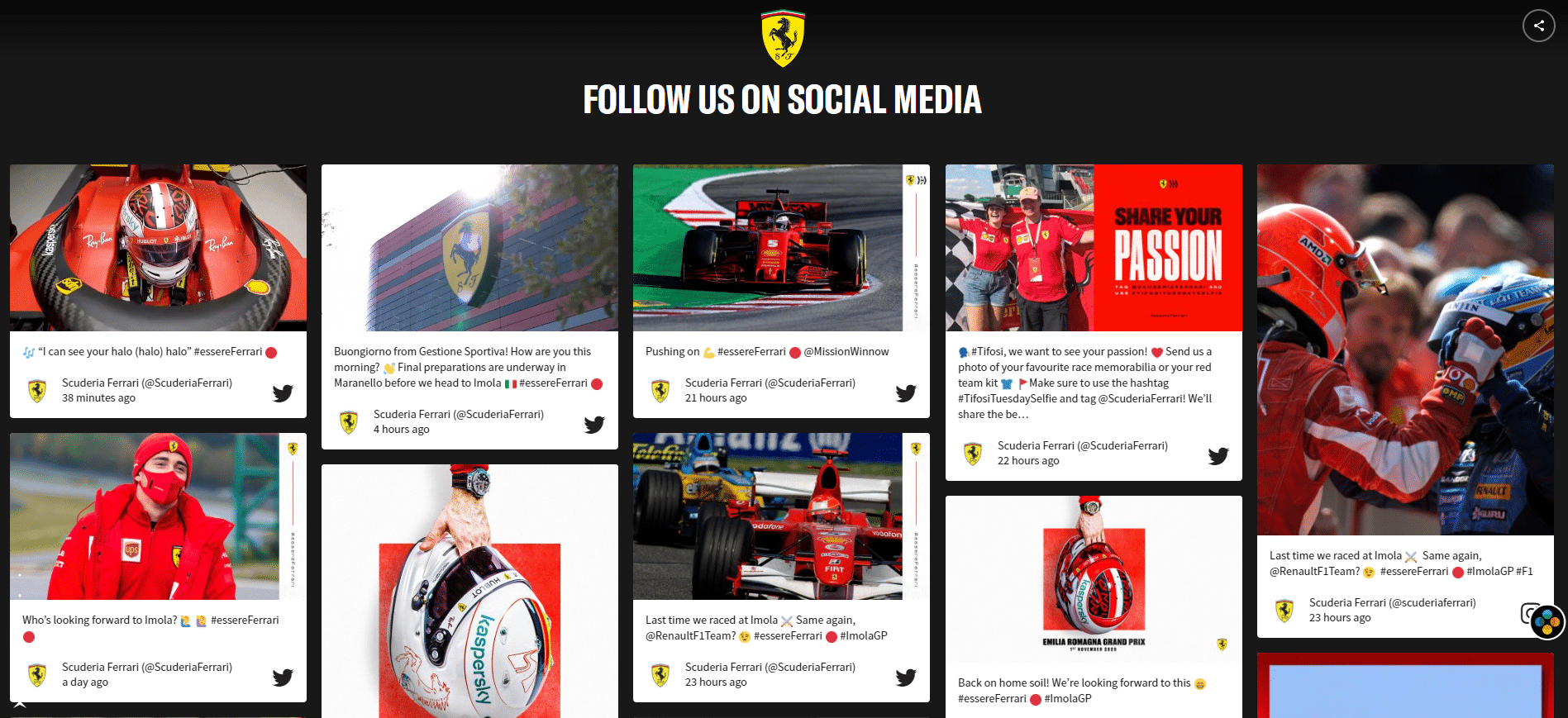ajouter des messages sociaux au site Web Ferrari