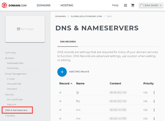 Modification des serveurs de noms DNS sur Domain.com