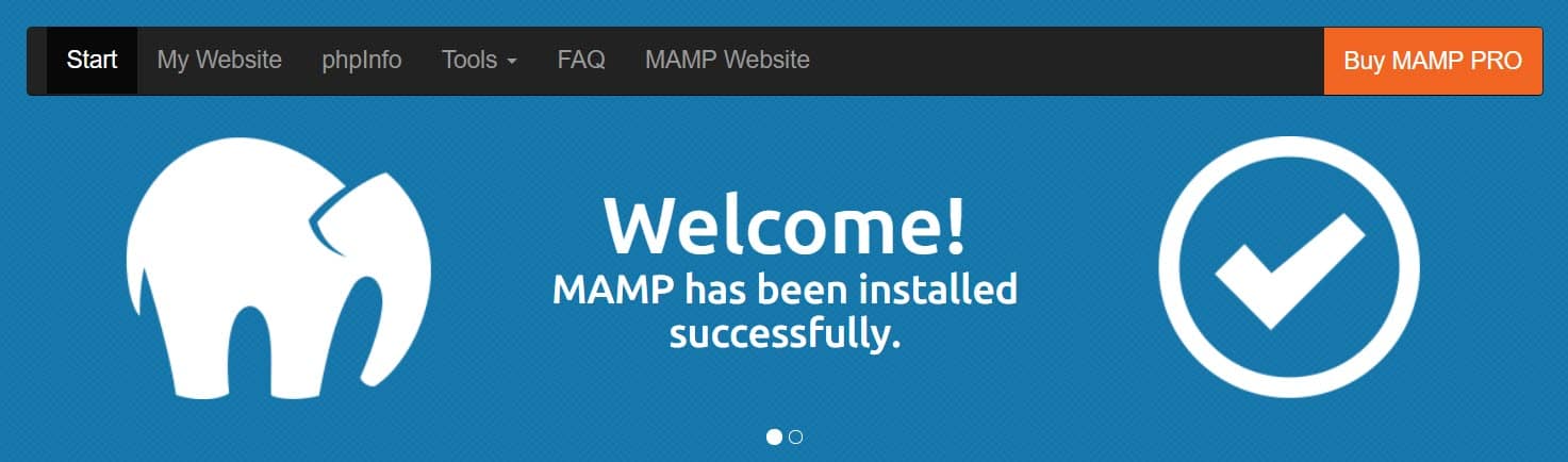 Page d'accueil du serveur MAMP