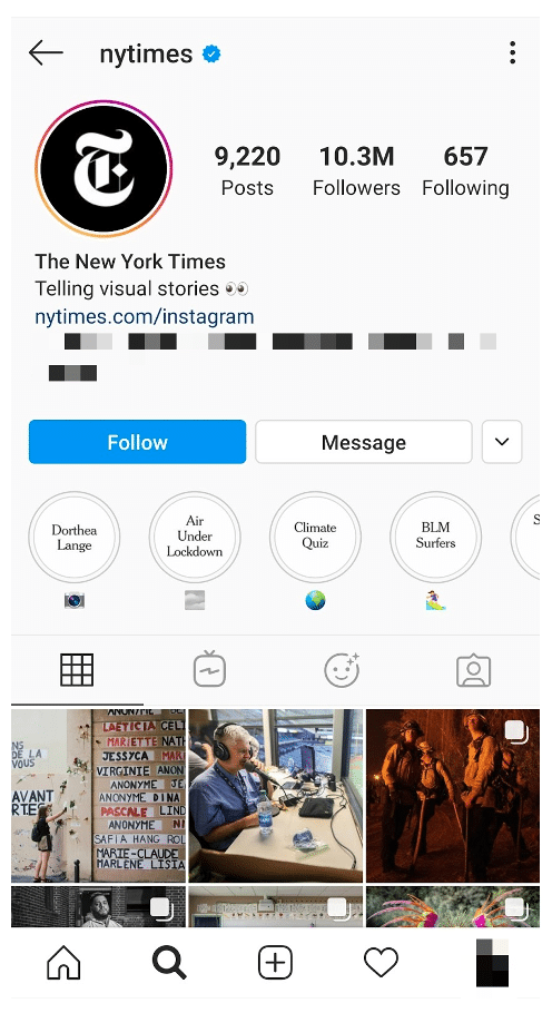 Le NY Times Instagram met en lumière des amorces sur des sujets politiques