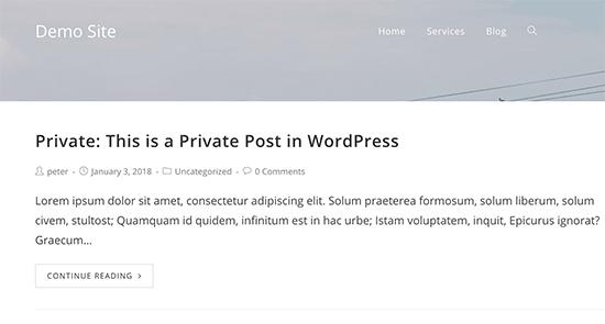 Aperçu de la publication privée dans WordPress