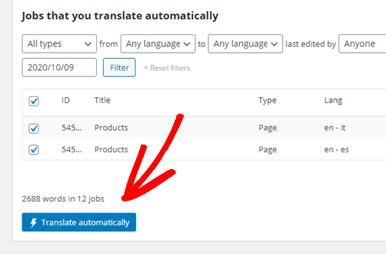 Cliquez sur le bouton pour exécuter le traducteur automatique en masse