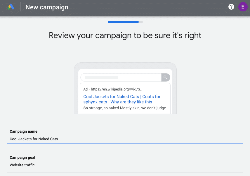 Examen de la campagne Google Ads