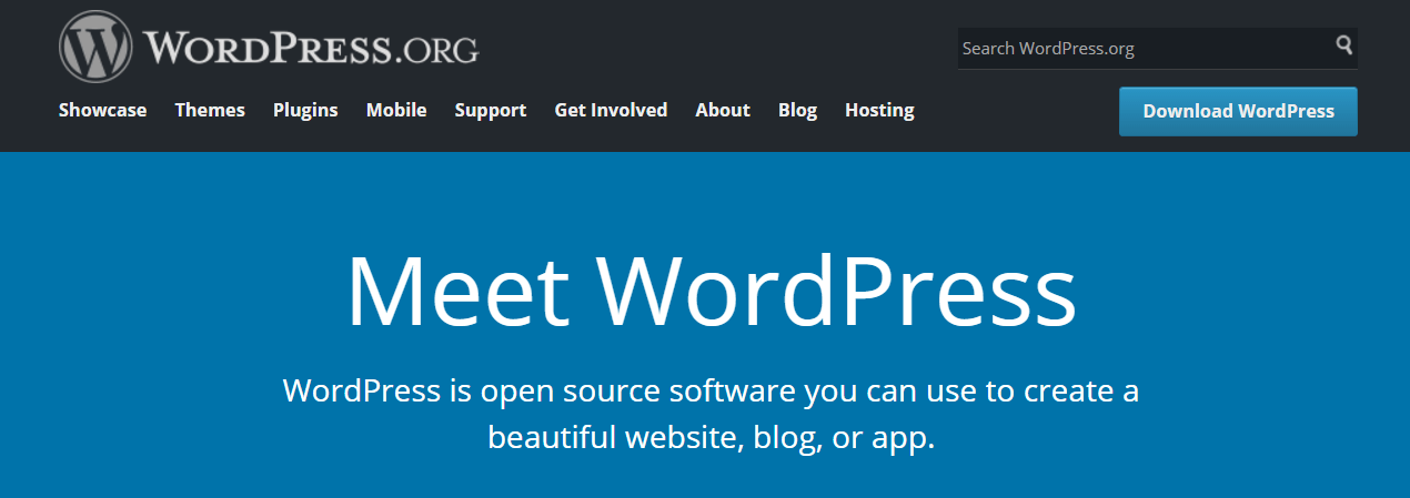 La page d'accueil de WordPress.org.