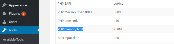 Vérification de la limite de mémoire PHP de votre site Web.