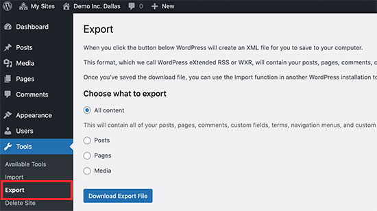 Exporter un seul site à partir d'un réseau multisite WordPress