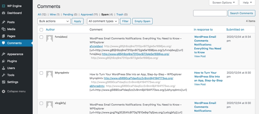 Spam de commentaires WordPress