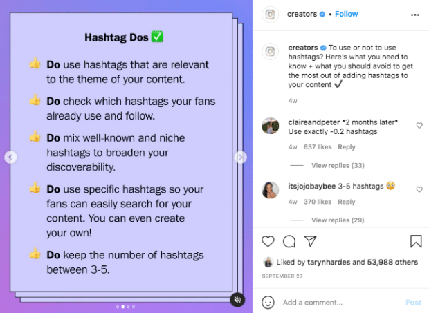 Meilleures pratiques de hashtag Instagram Creator