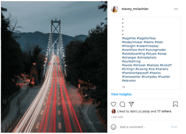 Publication Instagram du pont Lions Gate à Vancouver (C.-B.)