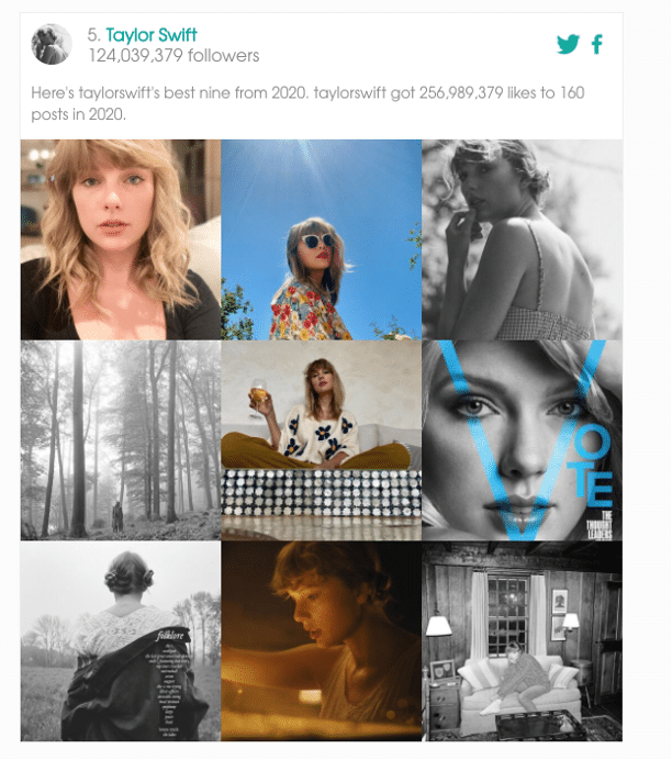 Taylor Swift top 9 des photos Instagram de l'année