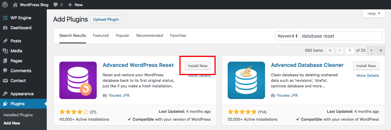Installer le plugin de réinitialisation avancé de WordPress