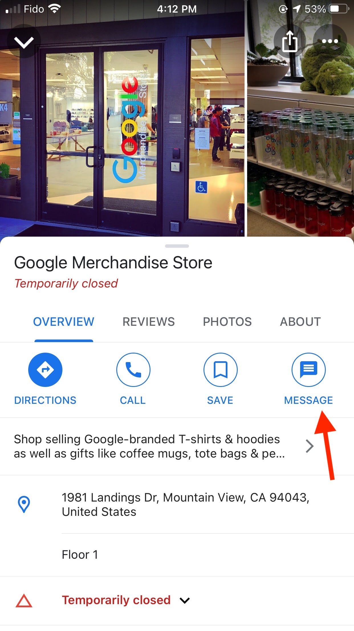 Bouton de message Google Merchandise Store