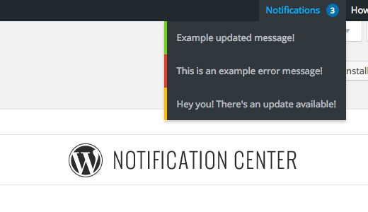 Centre de notifications WordPress