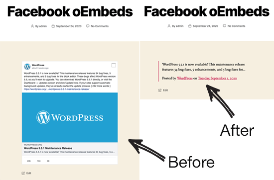 Facebook oIntégrer avant et après