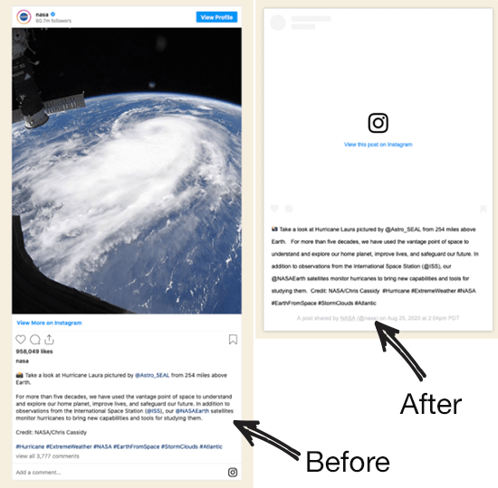 Instagram oEmbed avant et après le changement d'API