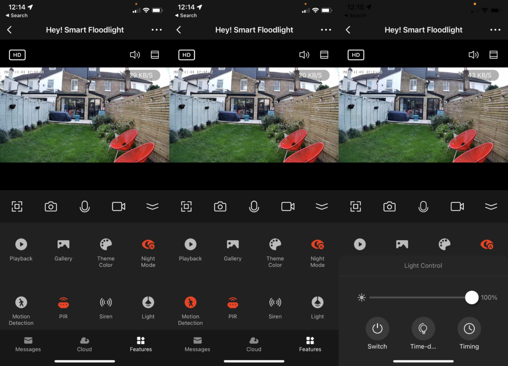 Hey!  Commandes de l'application Smart Floodlight Camera