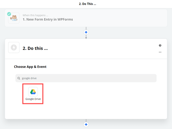 Choisir l'application Google Drive comme action pour le zap