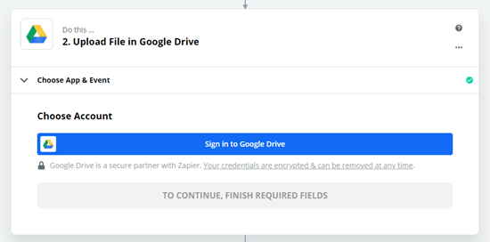 Connexion à Google Drive lorsque Zapier vous y invite
