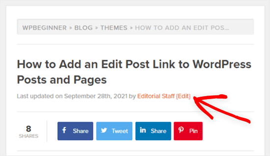 exemple modifier le lien de publication sur le front-end de la publication de blog WordPress